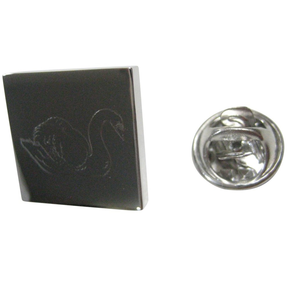 Silver Toned Square Etched Swan Bird Lapel Pin